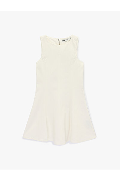 Koton Sleeveless Crew Neck Flounce Mini Denim Dress