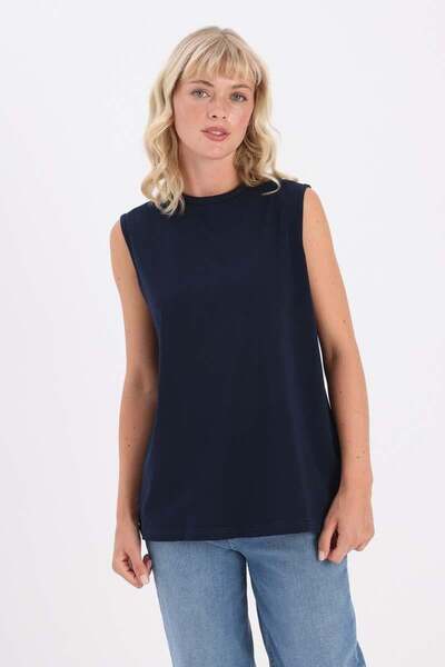 ALLDAY Navy Blue-Crew Neck Sleeveless Cotton T-Shirt