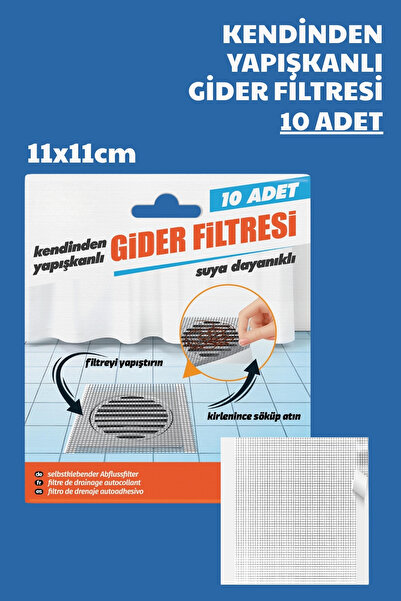 Nandy Home 10 Adet Kendinden Yapışkanlı Gider Filtresi - 11x11cm