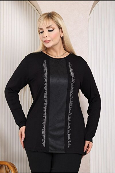 Te&Te Women's Plus Size Lycra Blouse with Garnish and Stones on the Front