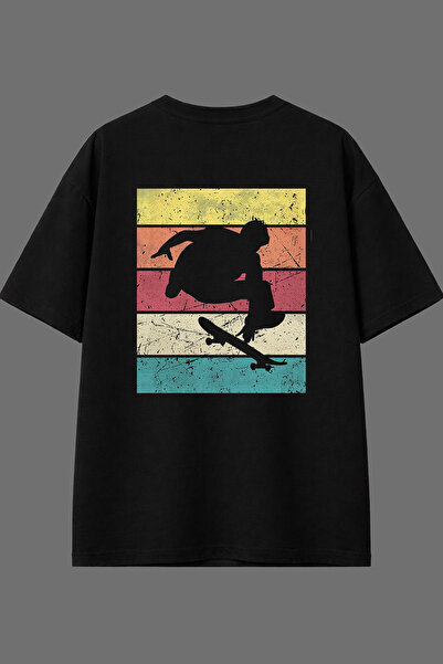 VSRN Tricou oversize negru cu imprimeu pe spate, design Skate