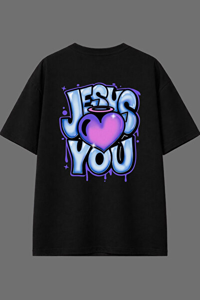 VSRN Μπλουζάκι Jesus Tasarım με στάμπα στην πλάτη, μαύρο, oversized