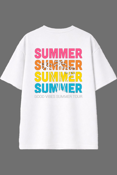 VSRN Summer Summer Design White Oversize T-Shirt with Back Print