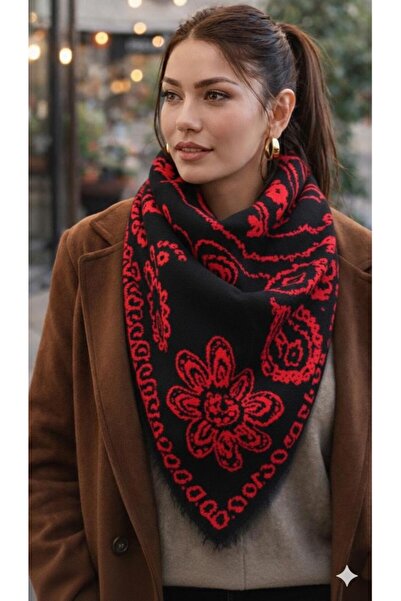 Wearflawless Trend Double-Sided Ethnic Patterned Triangle Knitwear Scarf, Tre...