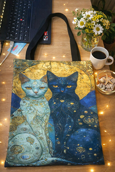 street&bagdnz Gustav Klimt Style "Golden Cats" Patterned 2-Piece Bag Set (Han...