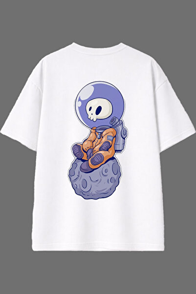 VSRN Ayda Skeleton Design Back Printed White Oversize T-Shirt