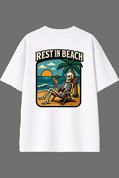 VSRN Rest in Design Back Printed White Oversize T-Shirt
