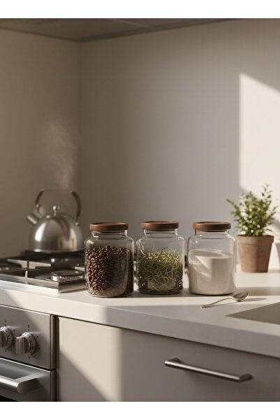 FARALYAHOME Akasya Kapak Cam Saklama Kavanozu 15x20 CM Organizer Düzenleyici