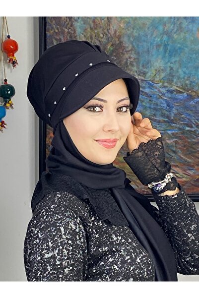 BUTİKAMBAR White Square Stone-Detail Spring Hat