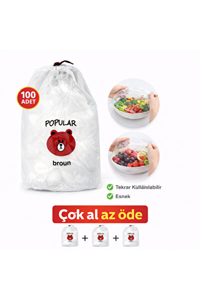 NO BRAND 4,lü Paket / 100 Adet Hijyenik Gıda Saklama Bonesi [ tencere,tabak,k...