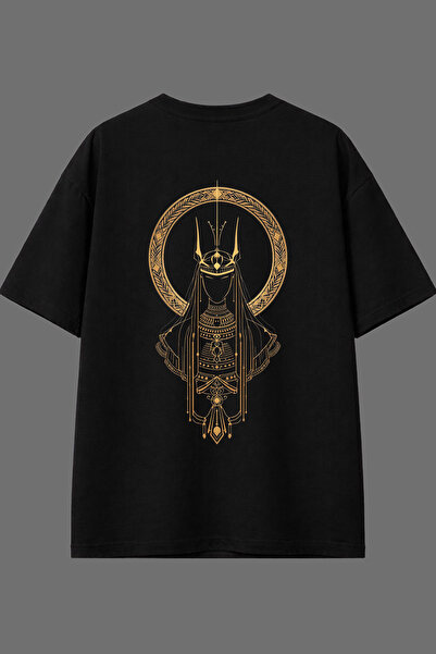 VSRN تي شيرت أسود كبير الحجم بتصميم شيفالير مخطط باللون الأصفر وطباعة خلفية