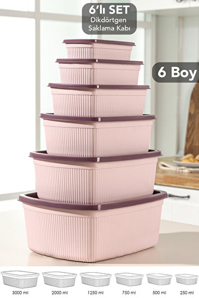 Meleni Home مجموعة من 6 حاويات تخزين مستطيلة مخططة - حاويات طعام منظمة بـ 6 أ...