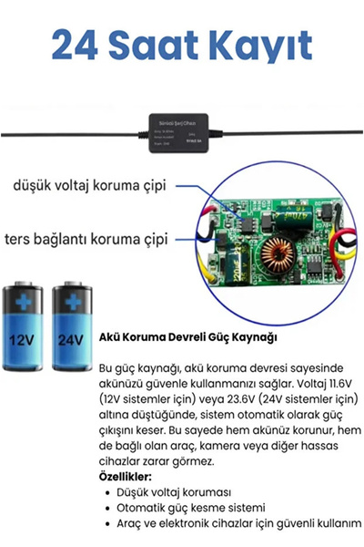 Vothoon Park Modu Kablosu Type-C Akü Sigorta Bağlantı Kablosu Araç İçi Kamera Tüm Kameralara Uyumlu