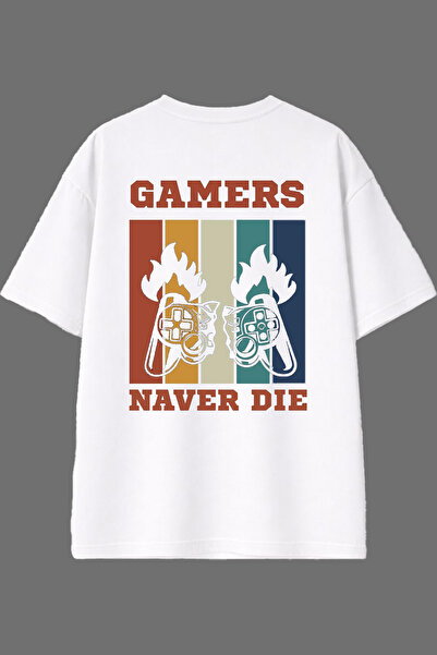 VSRN Tricou oversize alb cu imprimeu pe spate Gamer Design