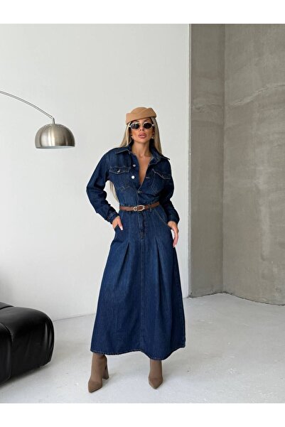 moda gk Premium A-Line Maxi Length Denim Dress