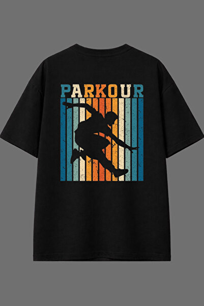 VSRN تي شيرت باركور 1 ديزاين أسود كبير الحجم مع طباعة خلفية