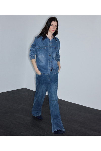 İpekyol Kroşe yakalı denim gömlek