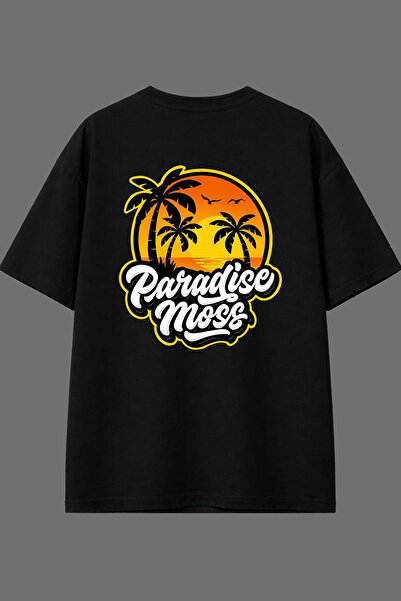 VSRN تي شيرت أسود كبير الحجم بتصميم غروب الشمس وطباعة خلفية