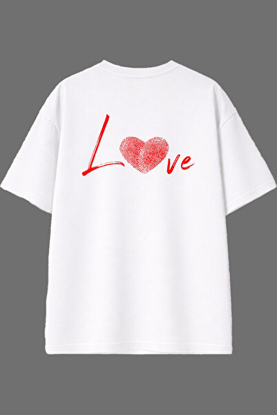 VSRN Tricou supradimensionat alb cu imprimeu pe spate Love 1 Design