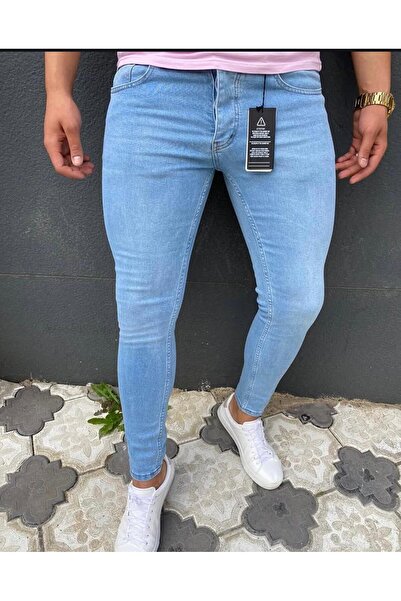 MODAMESTO Men's Light Blue Slim Fit Stretch Fabric Jeans