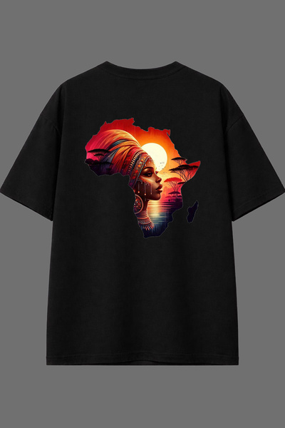 VSRN تي شيرت أسود كبير الحجم بتصميم أفريقي مطبوع من الخلف