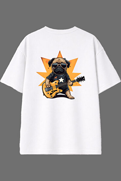 VSRN Rocker Dog Design White Oversize T-Shirt with Back Print