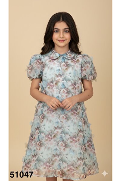 Rawai Roma Girls' floral dress with puff sleeves for special occasions