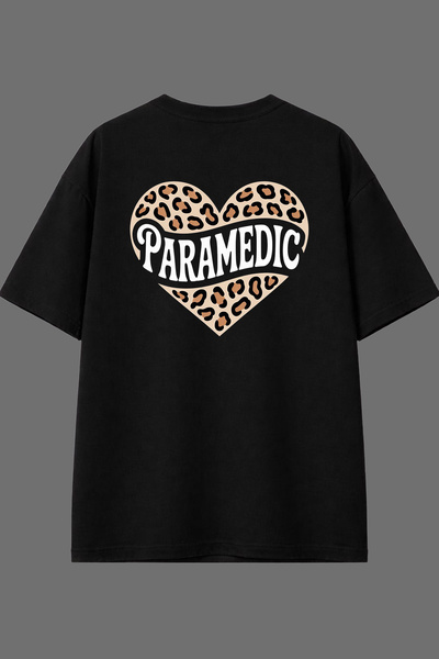 VSRN تي شيرت أسود كبير الحجم بتصميم مطبوع من الخلف بتصميم مهني للمسعفين