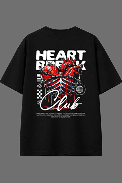 VSRN تي شيرت أسود كبير الحجم بتصميم قلب مطبوع من الخلف