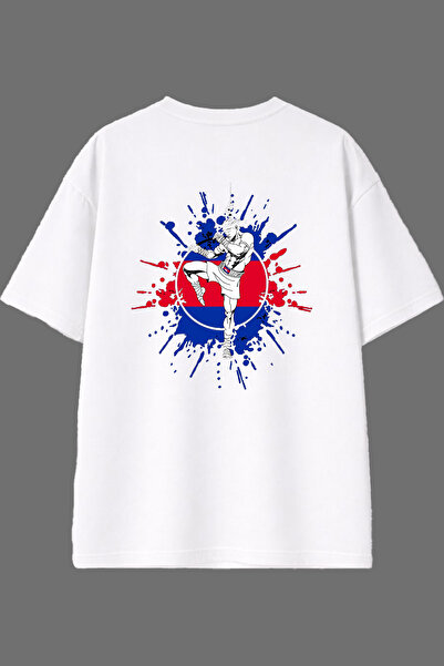 VSRN تي شيرت أبيض كبير الحجم بتصميم فوتشيرر آدم مطبوع من الخلف