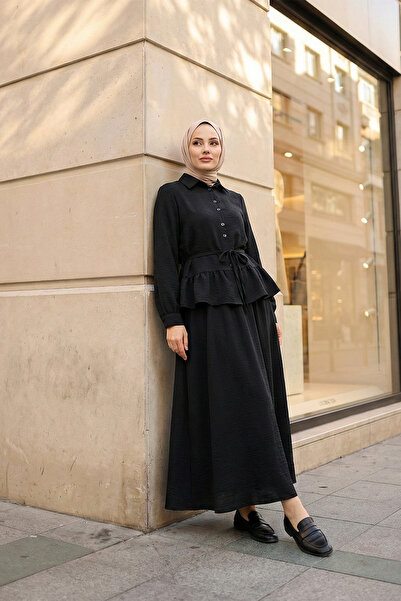 MODAQU Drawstring Blouse Skirt Set - Black