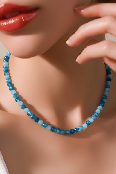 NBS Beautiful Naturel Stones Women's Blue Agate Natural Stone Necklace 8 mm P...