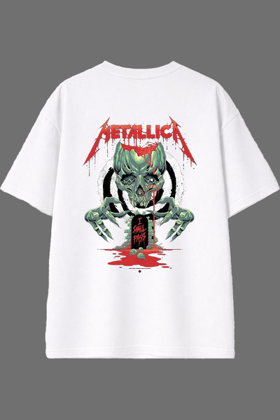 VSRN تي شيرت ميتاليكا هيبنوز ديزاين أبيض كبير الحجم مع طباعة خلفية