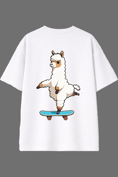 VSRN تي شيرت أبيض كبير الحجم بتصميم كايكايسي لاما مطبوع من الخلف