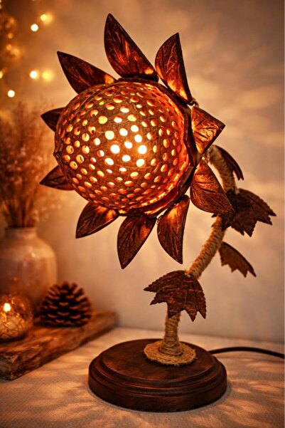 Hd Marketim El Yapımı Hindistan Cevizi Lamba | Doğal Ahşap Dekoratif Masa Lam...