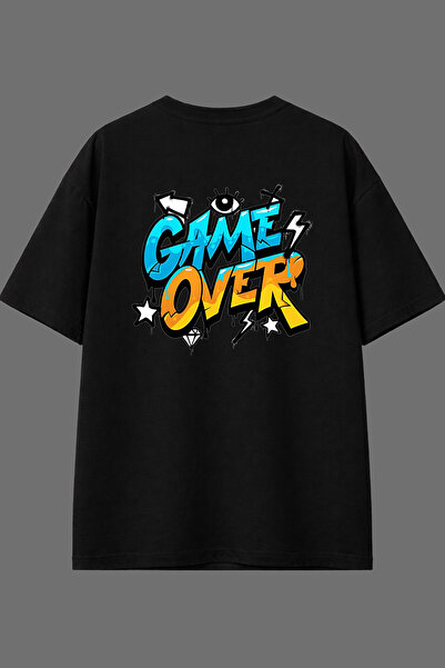 VSRN Μπλουζάκι Game Over με σχέδιο πίσω στάμπας, μαύρο, oversized