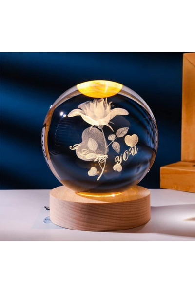 ATEŞLER HEDİYELİK 3D Led Işıklı I Love You Kristal Cam Küre Gece Lambası