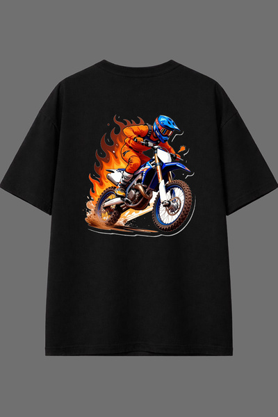VSRN Tricou oversize negru cu imprimeu pe spate cu design Flaming Cross