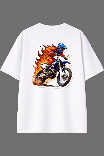 VSRN Tricou oversize alb cu imprimeu pe spate cu design Flaming Cross