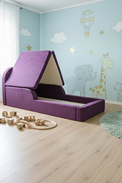 MiniWood Montessori Katlanır Çocuk Yatak Oyun Alanlı Karyola Sünger Yer Yatağ...