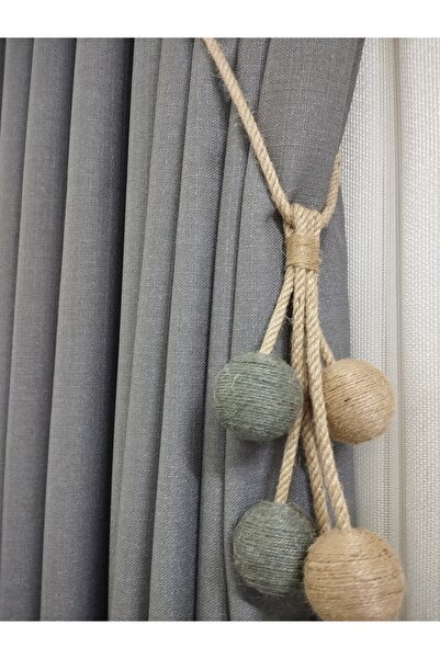 CEMRE PERDE Fon Linen Gray 1/3 Dense Pleated Ceiling Braçöl Gift (Single Wing)