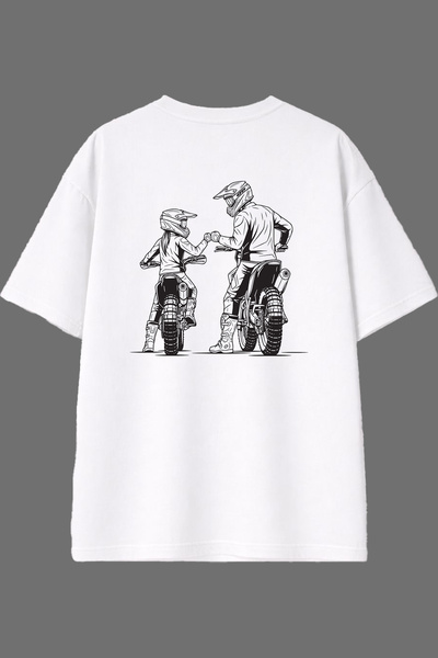 VSRN تي شيرت أبيض كبير الحجم بتصميم موتوركال ديزاين مطبوع من الخلف