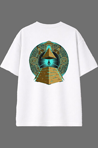 VSRN Tricou alb oversize cu imprimeu pe spate cu designul Corn of Egypt și Al...