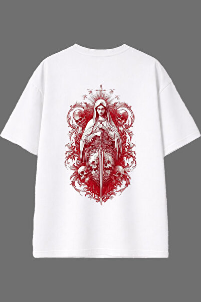 VSRN Tricou oversize alb cu imprimeu pe spate, design Knight, pentru femei