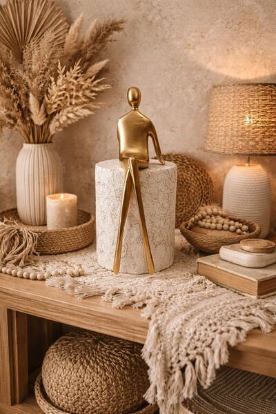 ersu store Taşın Üzerine Oturan Dekoratif Büst Heykel Biblo Adam Ev Ofis Hedi...