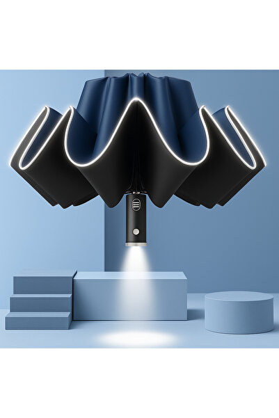 Saule Premium LED Işıklı Ters Kapanır Rüzgara Dayanıklı Otomatik Şemsiye