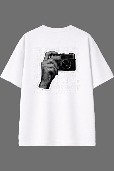 VSRN Tricou oversize alb cu imprimeu pe spate, design fotografic