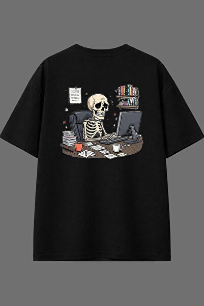 VSRN Extinct Employee Design Black Oversize T-Shirt with Back Print