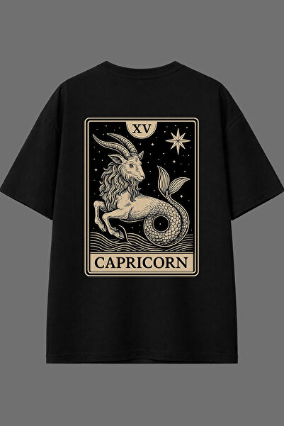 VSRN Tricou negru oversize cu imprimeu pe spate, design zodiacal Berbec