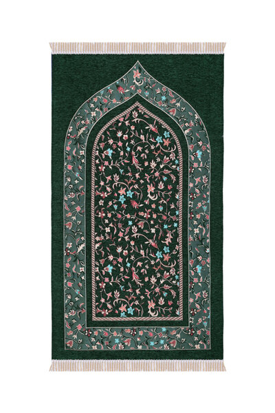 Bursa İpek Green Ravza Pattern Special Woven Prayer Mat